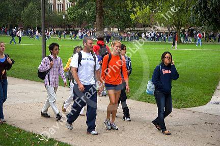 Students on the campus of the University of Illinois at Champaign.