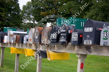 Rural mailboxes in a row east of Bellmore in Parke County, Indiana.