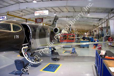 Assembly line at the Beechcraft factory in Wichita, Kansas.