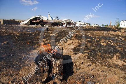 Remains of a mobile home consumed by wildfire near Mountain Home, Idaho.