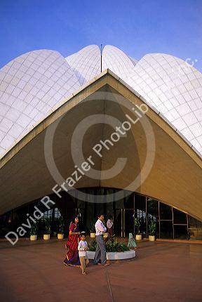A family at the Bahai Temple in New Delhi, India.