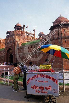 A vendar selling drinking water at the Red Fort in Old Delhi, India.