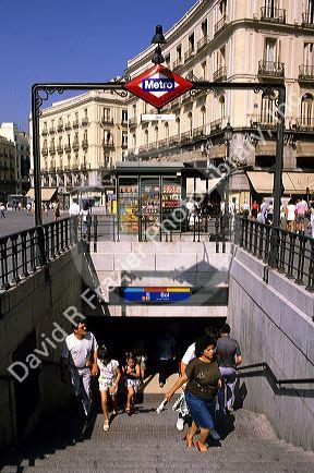 Subway entrance in Madrid, Spain.