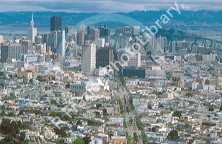 A view from twin peaks down Market Street in San Francisco, California.