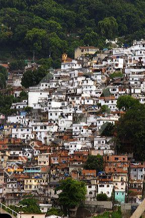 Hillside favela in Rio de Janeiro, Brazil. These slums are home to thousands of poor people squatting on public land.