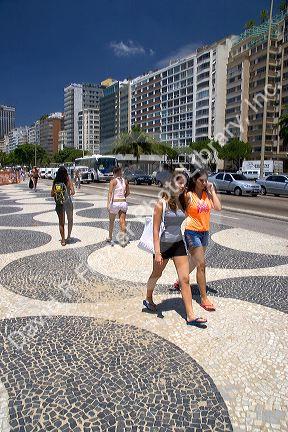 Wave pattern sidewalk at the Copacabana Beach in Rio de Janeiro, Brazil.