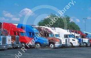 Trucks lined up at truck stop in Central California.