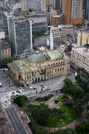 Aerial view of the Teatro Municipal in Sao Paulo, Brazil.