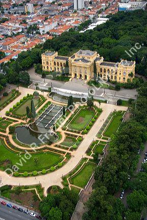 Aerial view of the formal garden at the Museu Paulista in Sao Paulo, Brazil.