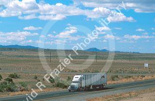 Long haul truck traveling on Interstate 80 near Lovelock, Nevada.