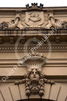Relief Statue at the entrance to the Mercado Municipal in Sao Paulo, Brazil.