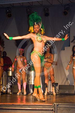 Brazilian women from a Samba dance school perform at a nightclub in Sao Paulo, Brazil.