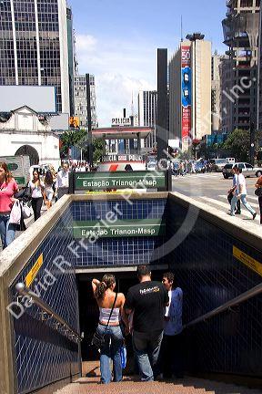 People entering the subway in Sao Paulo, Brazil.