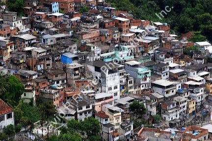 Hillside favela in Rio de Janeiro, Brazil. These slums are home to thousands of people squatting on public lands.
