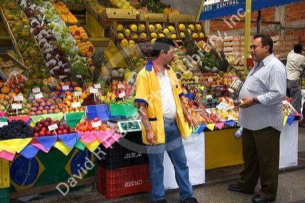 A variety of fruit being sold at the Mercado Municipal in Sao Paulo, Brazil.