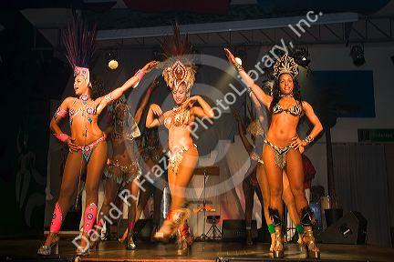 Brazilian women from a Samba dance school perform at a nightclub in Sao Paulo, Brazil.