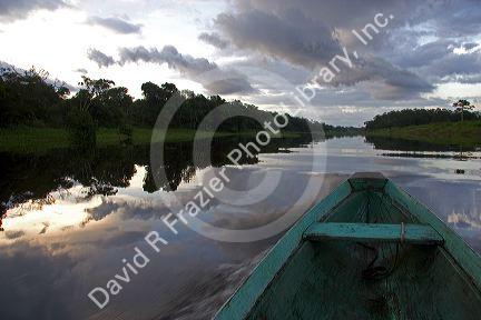 Dusk on the Arasa River in the Amazon jungle near Manaus, Brazil.