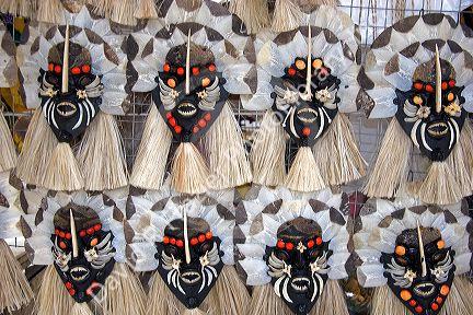 Amazon masks made of fish scales and bones by indians in Manaus, Brazil.