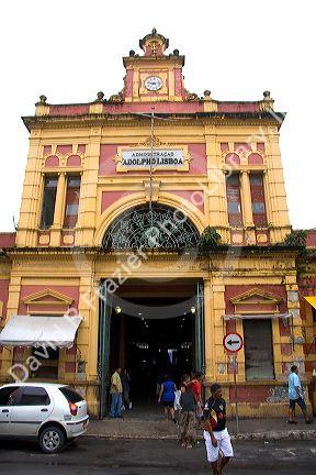 The Municipal Market and street scene in Manaus, Brazil.