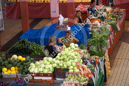 Fresh produce being sold at the municipal market in Papeete on the island of Tahiti.