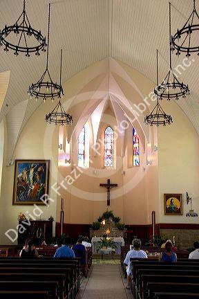 Interior of the Cathedral de Notre Dame, a catholic church in Papeete on the island of Tahiti.