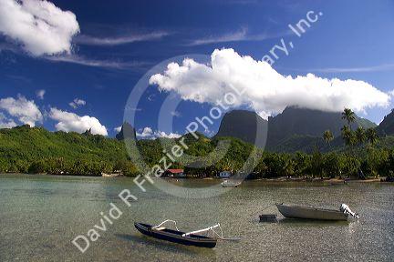 Boats in the lagoon off the island of Moorea.
