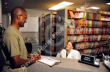 Patient checks into a doctor's office in Boise, Idaho.