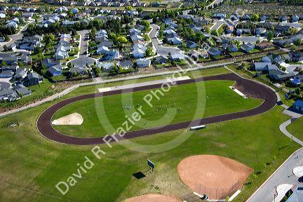 Aerial view of the athletic field and track at Les Bois Junior High School in Boise, Idaho.