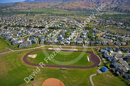 Aerial view of the athletic field and track at Les Bois Junior High School in Boise, Idaho.