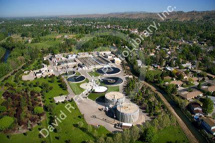 Aerial view of a sewage treatment plant in Boise, Idaho.