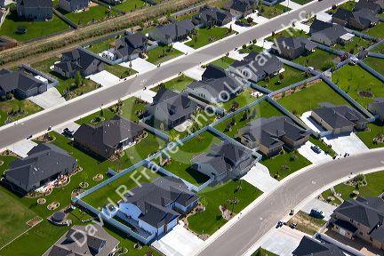 Aerial view of suburban housing development in Canyon County, Idaho.