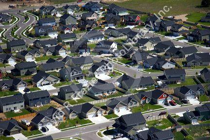 Aerial view of suburban housing development in Canyon County, Idaho.