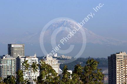 A view of Mount Rainier from Seattle, Washington.