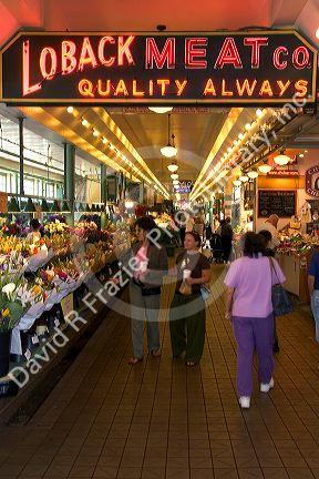 Interior of the Pike Place Market in Seattle, Washington.