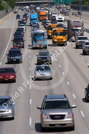 Heavy traffic on Interstate 84 near Boise, Idaho.