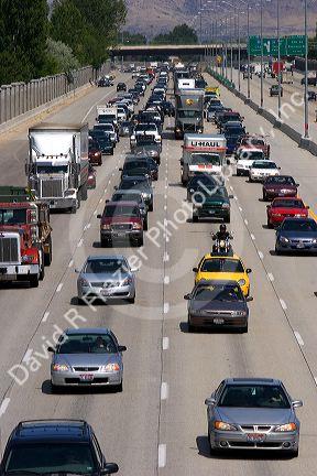 Heavy traffic on Interstate 84 near Boise, Idaho.