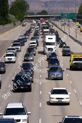 Heavy traffic on Interstate 84 near Boise, Idaho.