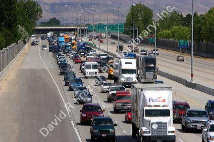 Heavy traffic on Interstate 84 near Boise, Idaho.