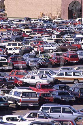 Crowded shopping mall parking lot in Boise, Idaho.