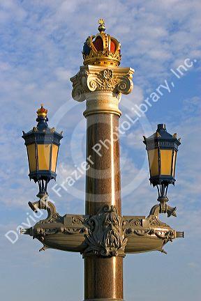 A street lamp on the Waterloon Plein bridge in Amsterdam, Netherlands.