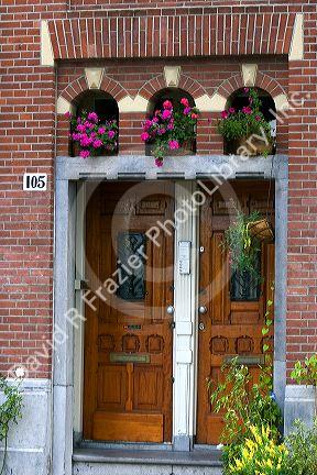 The front door of a row house in Amsterdam, Netherlands.