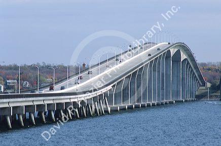 Automobiles travel across the Verrazano Bridge in Jamestown, Rhode Island.