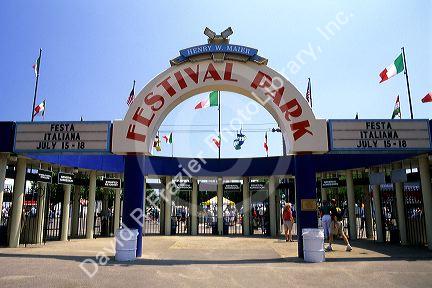 Entrance to the Henry W. Maier Lakefront Festival Park in Milwaukee, Wisconsin.