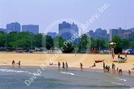 Beach scene on Lake Michigan at Milwaukee, Wisconsin.