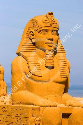 A sand sculpture on the beach at Le Touquet-Paris-Plage in the department of Pas-de-Calais, France.