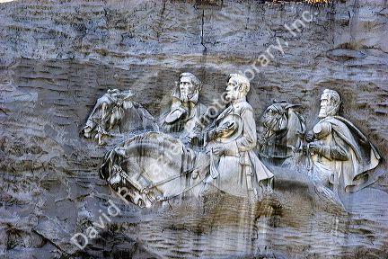 Carving of Stonewall Jackson, Robert E. Lee, and Jefferson Davis at Stone Mountain, Georgia.