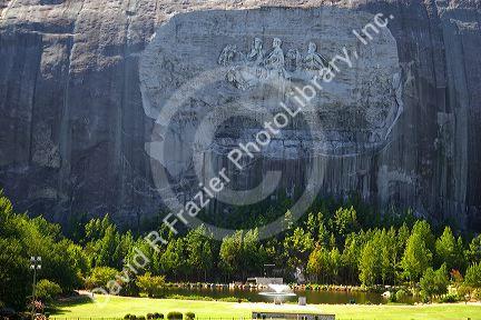 Carving of Stonewall Jackson, Robert E. Lee, and Jefferson Davis at Stone Mountain, Georgia.