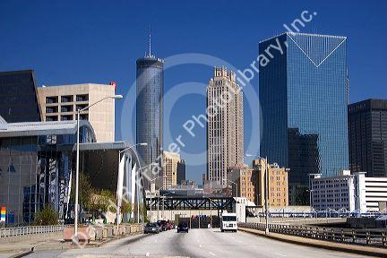 A view of downtown Atlanta, Georgia with Philips Arena at left.