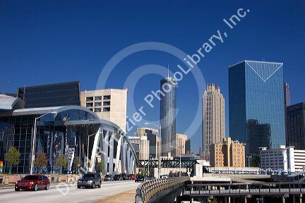 A view of downtown Atlanta, Georgia with Philips arena at left.