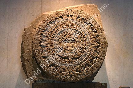 The Aztec Stone of the Sun on display at the National Museum of Anthropology in Mexico City, Mexico.  Aztec Calendar.